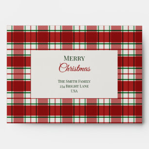 Modern Red and beige plaid pattern christmas Envelope