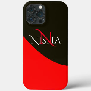 Modern Red and Black Abstract Monogram iPhone 13 Pro Max Case