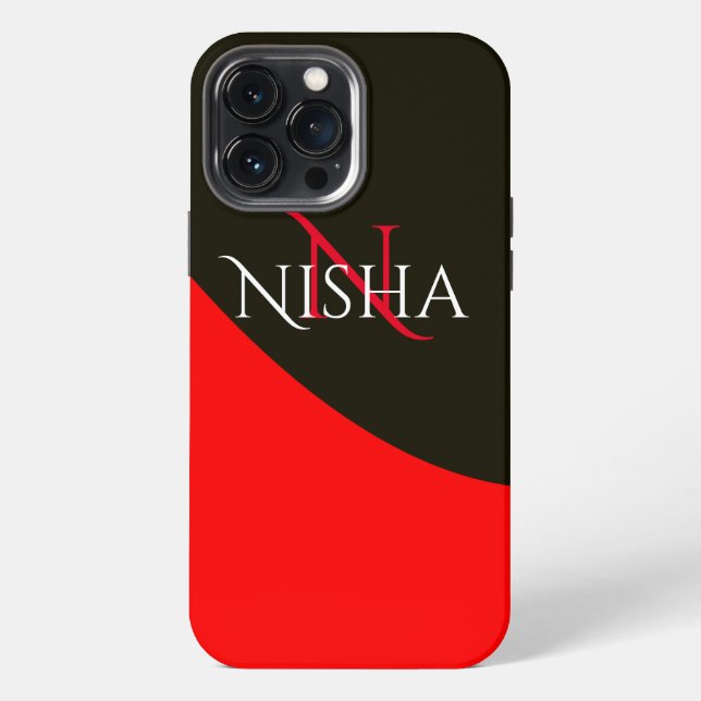 Modern Red and Black Abstract Monogram  iPhone Case (Back)