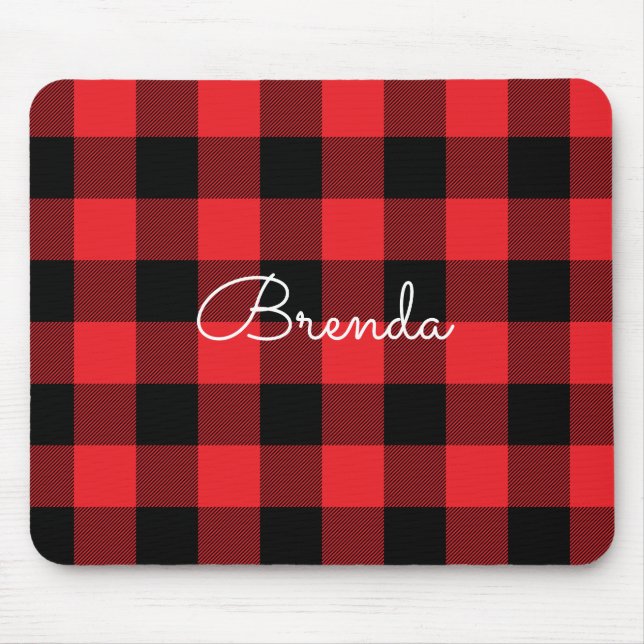 Modern Red and Black Buffalo Check Mouse Mat (Front)