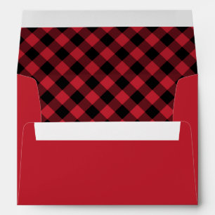 Modern Red and Black Buffalo Plaid Holiday Envelope