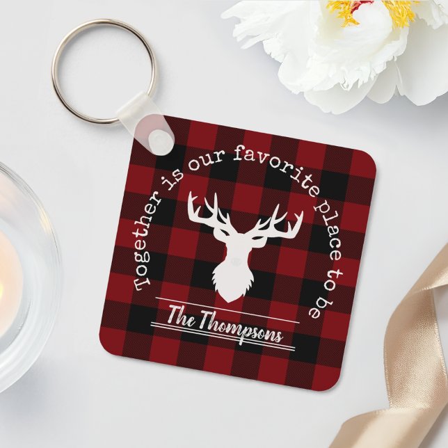 Modern Red and Black Buffalo Plaid Key Ring (Creator Uploaded)