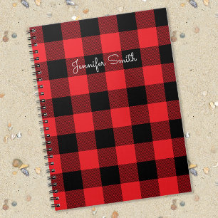 Modern Red and Black Buffalo Plaid Notebook
