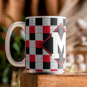 Modern red and black chequerboard vintage pattern Two-Tone coffee mug