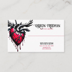 Modern Red and Black Dripping Heart Tattoo Artist Business Card