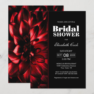 Modern Red and Black Floral Bridal Shower Invitation