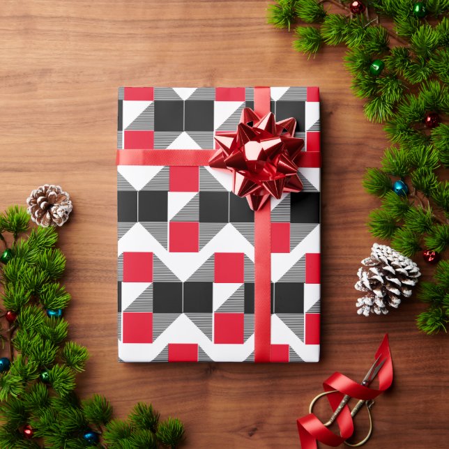 Modern red and black geometric colour block  wrapping paper (Holiday Gift)