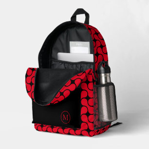 Modern Red and Black Geometric Monogram Printed Backpack