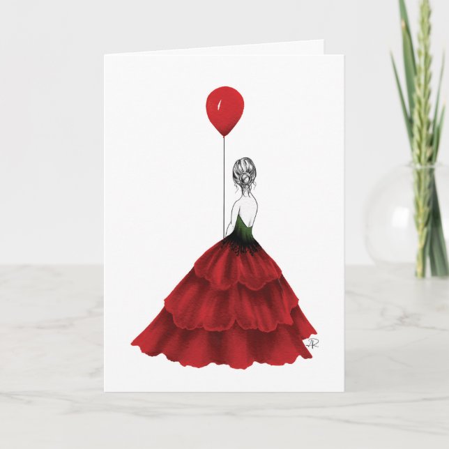 Modern red and black illustrated girl card (Front)