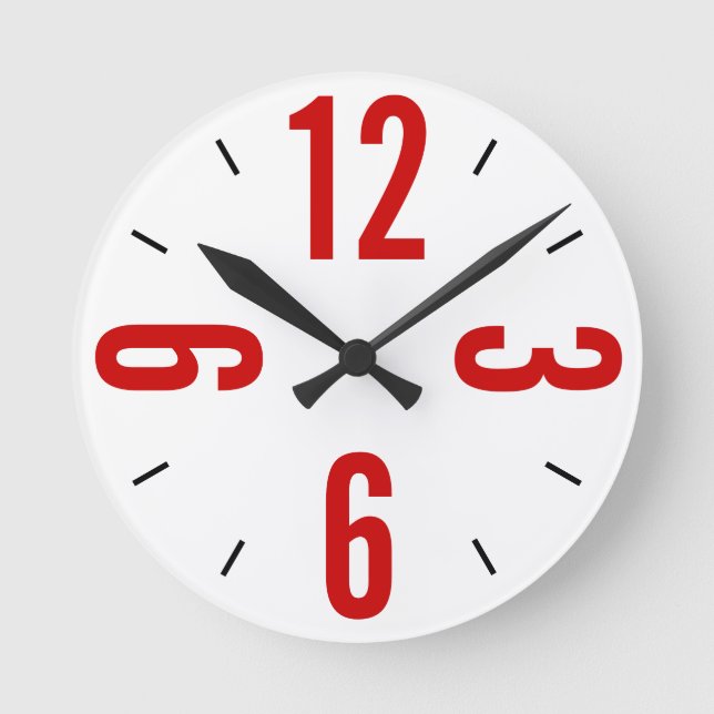 Modern red and black large numbers round clock (Front)