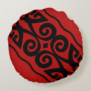 Modern Red And Black Pattern Round Cushion