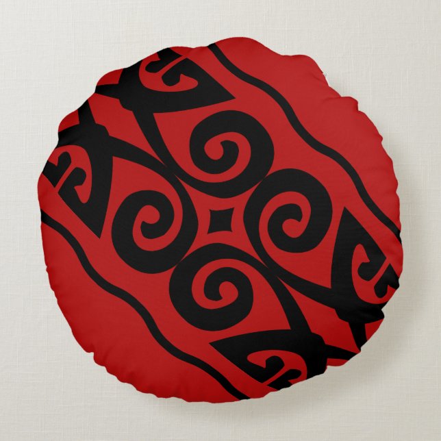 Modern Red And Black Pattern Round Cushion (Back)