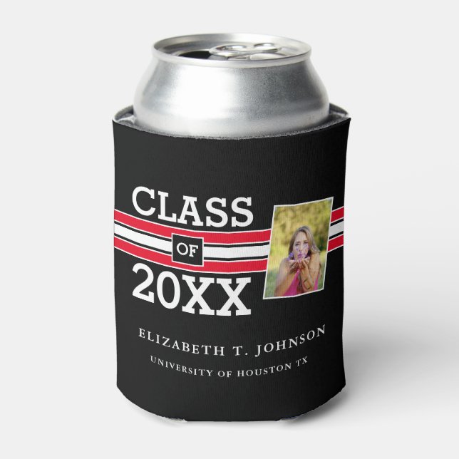 Modern Red and Black Photo Graduation Can Cooler (Can Front)