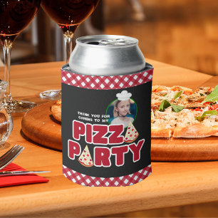 Modern Red And Black Pizza Party Kids Birthday Seltzer Can Cooler