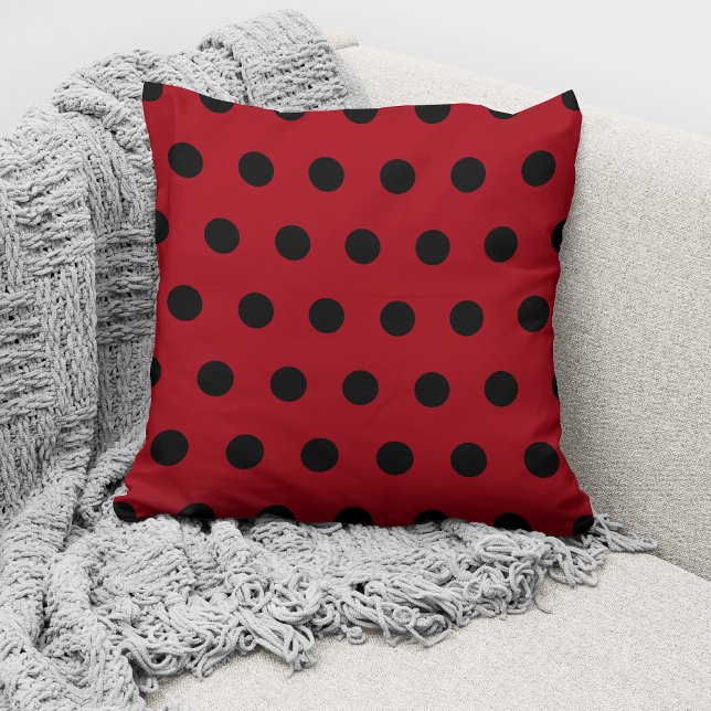 Modern Red And Black Polka Dots Pattern Cushion (Creator Uploaded)