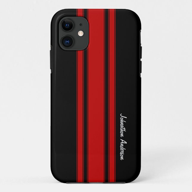 Modern Red And Black Racing Stripes With Name Case-Mate iPhone Case (Back)