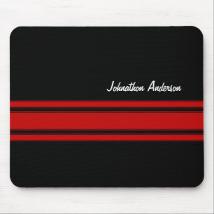 Modern Red And Black Racing Stripes With Name Mouse Mat