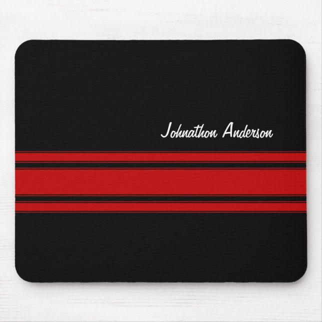 Modern Red And Black Racing Stripes With Name Mouse Mat (Front)