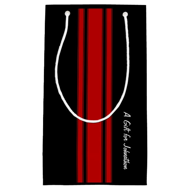 Modern Red And Black Racing Stripes With Name Small Gift Bag (Front)