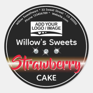 Modern Red and Black Rhinestone Cake Pastry Label