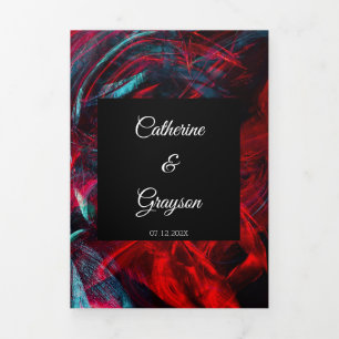 Modern Red and Black Wedding Tri-Fold Invitation