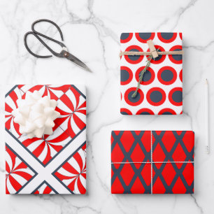 Modern Red and Blue Geometric Pattern Wrapping Paper Sheet