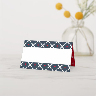Modern Red and Blue Holiday Pattern Holiday Place Card
