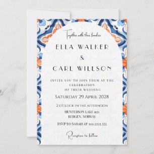 Modern Red And Blue Tile Wedding Invitation