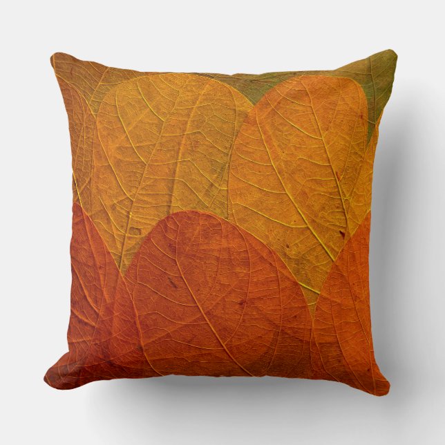 Modern red and gold autumn leaves pattern cushion (Front)