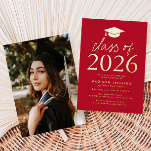 Modern Red and Gold Class of 2026 Graduation Party
