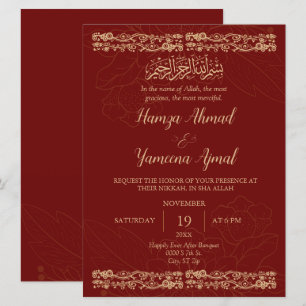 Modern Red And Gold Muslim Islamic Wedding Nikkah Invitation