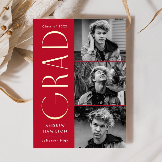 Modern Red and Gold Photo Graduation Announcement (Creator Uploaded)