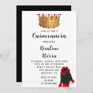 Modern Red and Gold Quinceanera Birthday Invitation