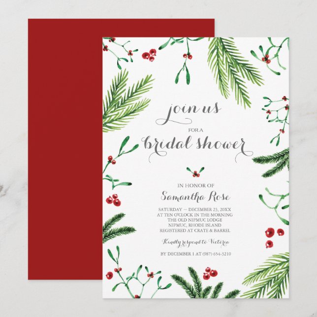 Modern Red and Green Christmas Bridal Shower Invitation (Front/Back)