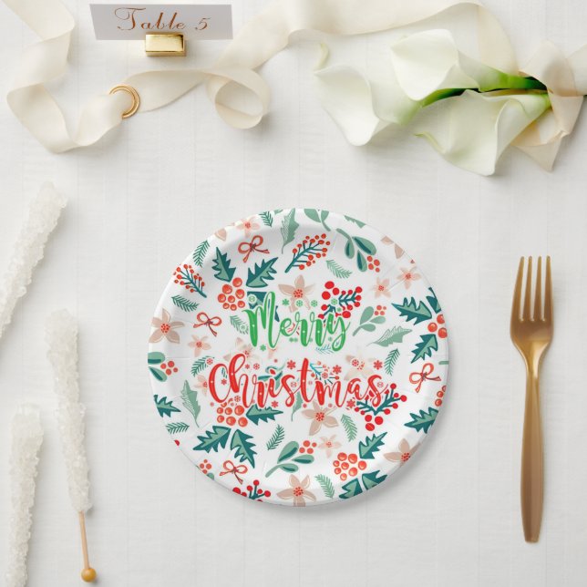 Modern Red and Green Christmas Party Paper Plate (Wedding)