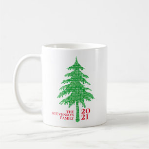 Modern Red and Green Christmas Tree Family Coffee Mug