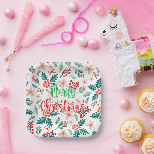 Modern Red and Green Christmas Tree Party Paper Plate (Party)