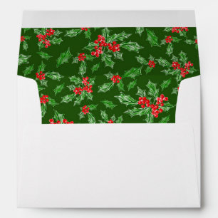Modern Red And Green Holly Merry Christmas Photo Envelope