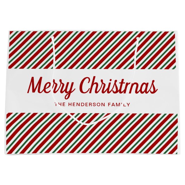 Modern Red And Green Pattern Merry Christmas Large Gift Bag (Front)