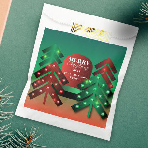 Modern Red and Green Sparkling Christmas Trees Favour Bags