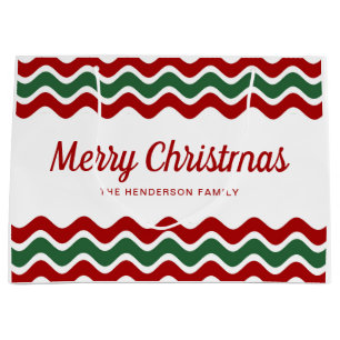 Modern Red And Green Stripes Christmas Large Gift Bag