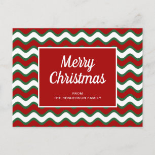 Modern Red And Green Stripes Christmas Postcard