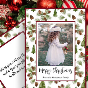 Modern Red And Green Trees Merry Christmas Photo Holiday Card