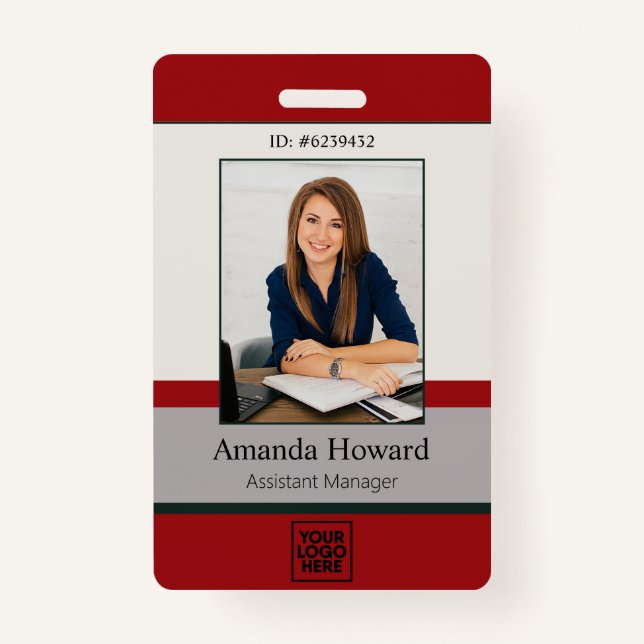 Modern Red and Grey Employee Photo ID Company ID Badge (Front)