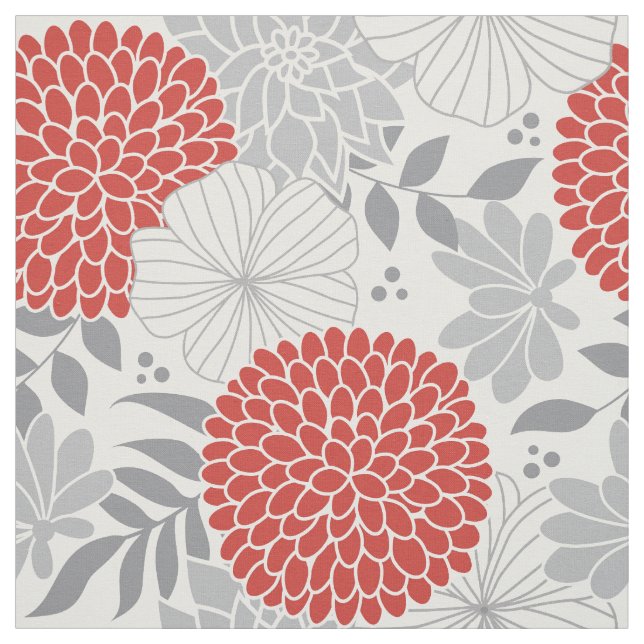 Modern Red and Grey Floral Fabric (Swatch)