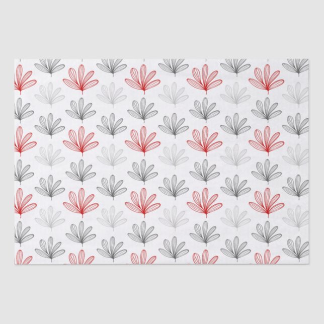 Modern Red and Grey Floral  Pattern Tissue Paper (Front)