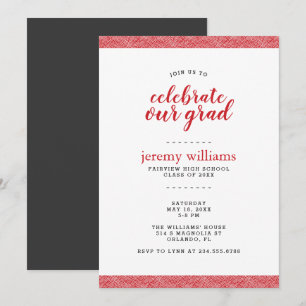 Modern Red and Grey Graduation Party Invitation