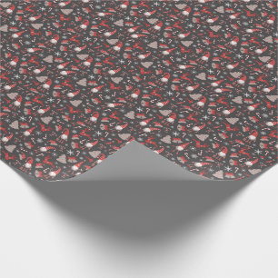 Modern Red and Grey Holiday Gnome Pattern Wrapping Wrapping Paper