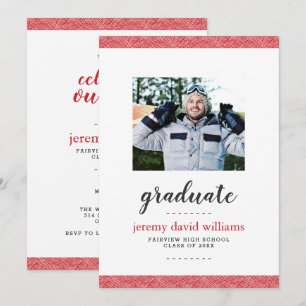 Modern Red and Grey Photo Graduation Party Invitation