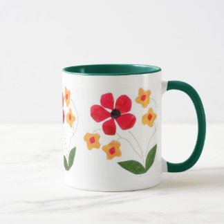Modern Red and Orange Flowers on White Mug